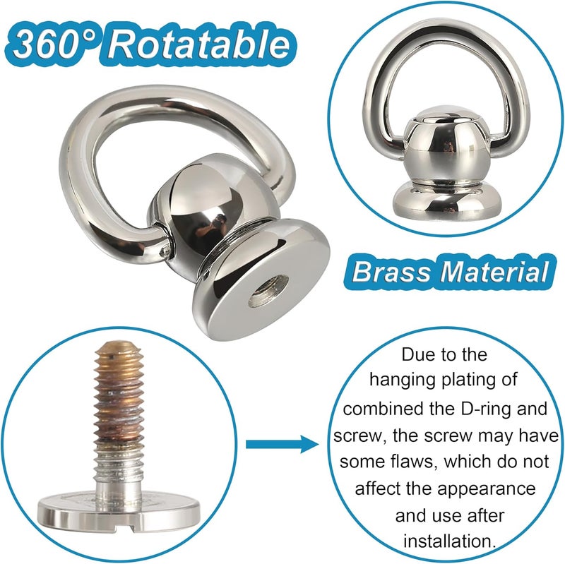 Notgia 4Pcs D Rings for Brass Rivets, Leather Rotatable Strap Hardware, Ball Button Studs, Chicago Screws - Handbag Purse Repair, Dog Collar, Leather Crafts (Silver) - Image 3
